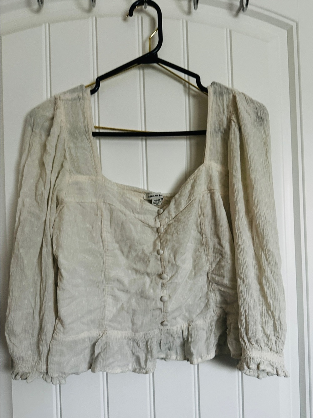 American Eagle Outfitters Cream Peasant Top with Puff Sleeves